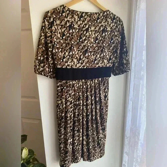 Vintage Evan Picone Satin Party Cocktail Dress 90s Wrap Half Sleeve V Neck Brown - Picture 6 of 10